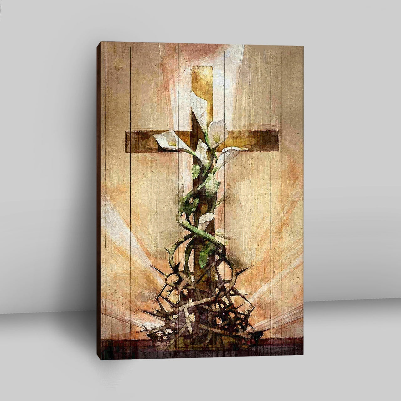 Cross And Lily Canvas Wall Art - Christian Wall Canvas - Religious Canvas Prints