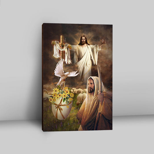 Jesus Dove Cross Yellow Flower Wall Art Canvas - Jesus Portrait Canvas Prints - Christian Wall Art