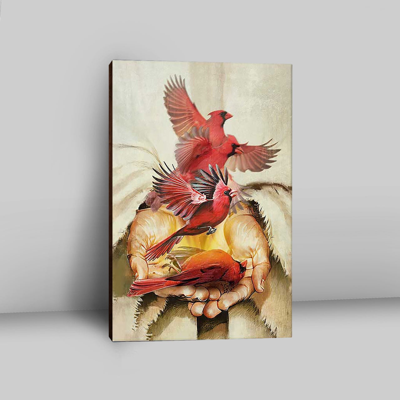 A Cardinal On His Hand Jesus Canvas Wall Art - Christian Canvas Prints - Bible Verse Canvas Art