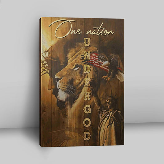 One Nation Canvas Canvas Wall Art - Jesus & Lion & Eagle & Liberty - Christian Wall Canvas - Religious Canvas Prints