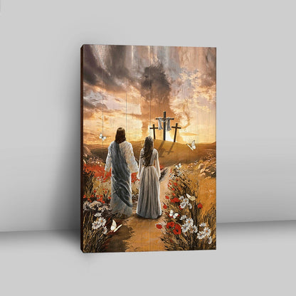 Jesus Beautiful Girl Sunset Lion Poppy Flower Canvas Wall Art - Christian Canvas Prints - Bible Verse Canvas Art