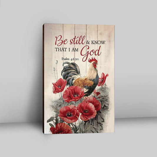 Be Still And Know That I Am God Canvas - Red Poppy Flower Roaster Canvas Art - Bible Verse Wall Art - Religious Home Decor