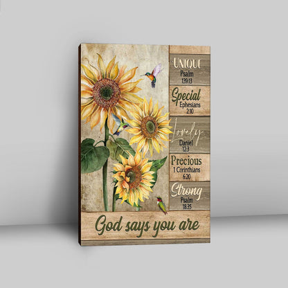 God Says You Are Sunflower Hummingbird Canvas Art - Christian Art - Bible Verse Wall Art - Religious Home Decor