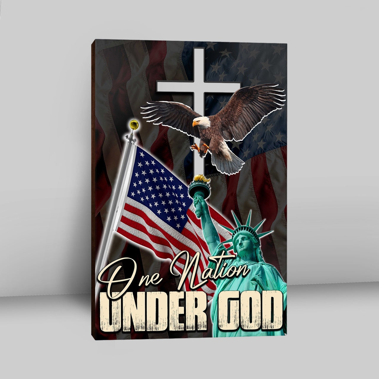 One Nation Under God Canvas Wall Art - Jesus & Eagle Canvas - Jesus Canvas Pictures - Christian Canvas Wall Art