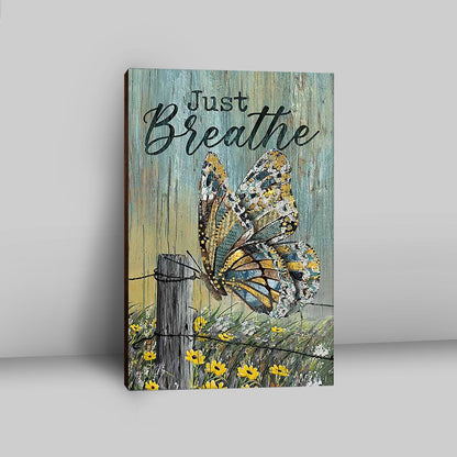 Just Breathe Butterfly Yellow Daisy Canvas Wall Art - Christian Canvas Prints - Bible Verse Canvas Art