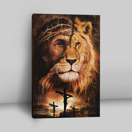 Half Jesus Half Lion Canvas Wall Art - Jesus Canvas Pictures - Christian Canvas Wall Art