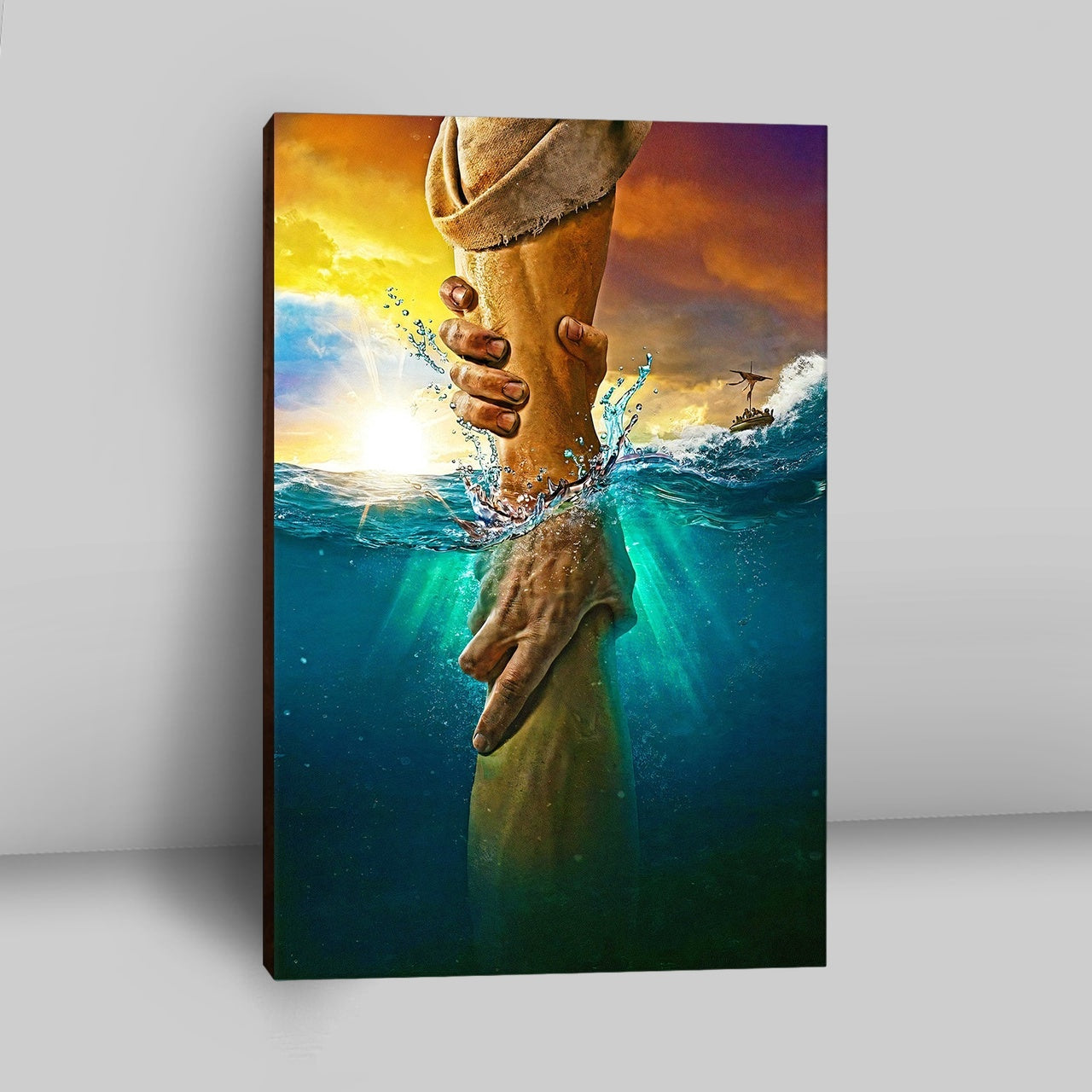 Jesus Saves Peter From Drowning Canvas Wall Art - Jesus Canvas Pictures - Christian Canvas Wall Art