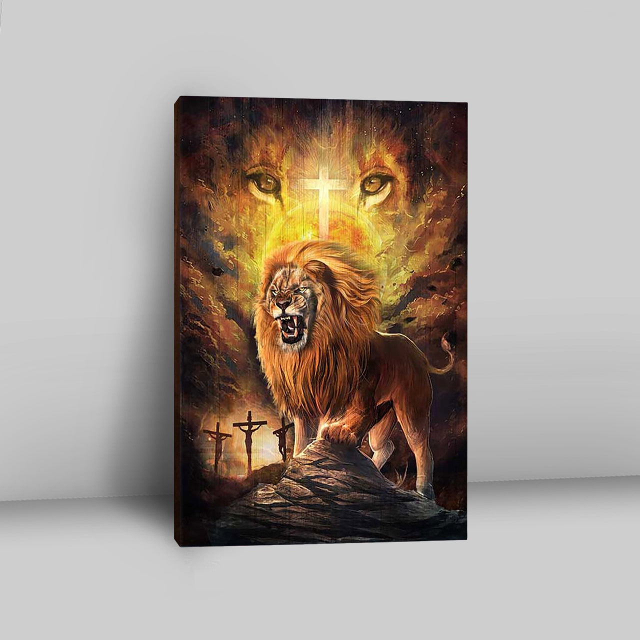 Angry Lion Of Judah Jesus On The Cross Canvas Wall Art - Christian Canvas Prints - Bible Verse Canvas Art