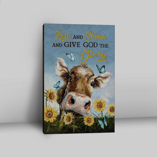 Cow Sunflower Field Rise And Shine Canvas Art - Christian Art - Bible Verse Wall Art - Religious Home Decor