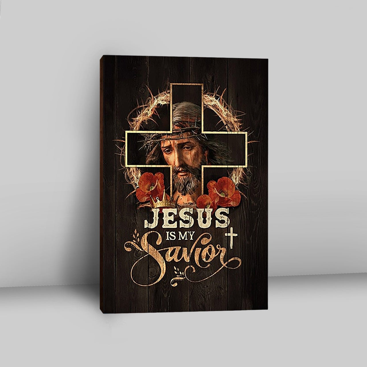 Jesus Is My Savior Crown Of Thorns Red Flowers Canvas Art - Christian Art - Bible Verse Wall Art - Religious Home Decor