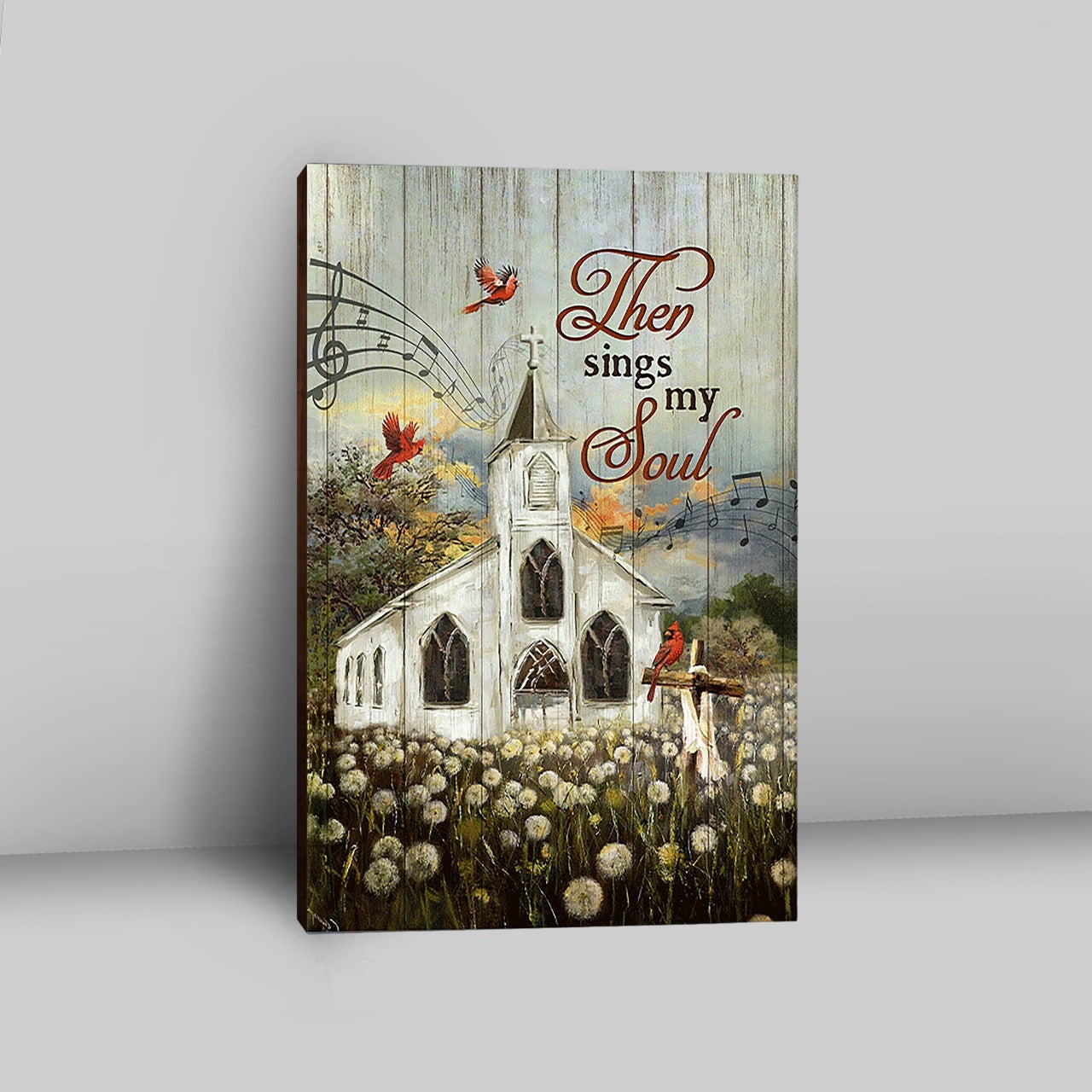 Church Lovely Red Cardinals Stunning Flower Field Canvas-Then Sings My Soul Canvas Wall Art - Christian Canvas Prints
