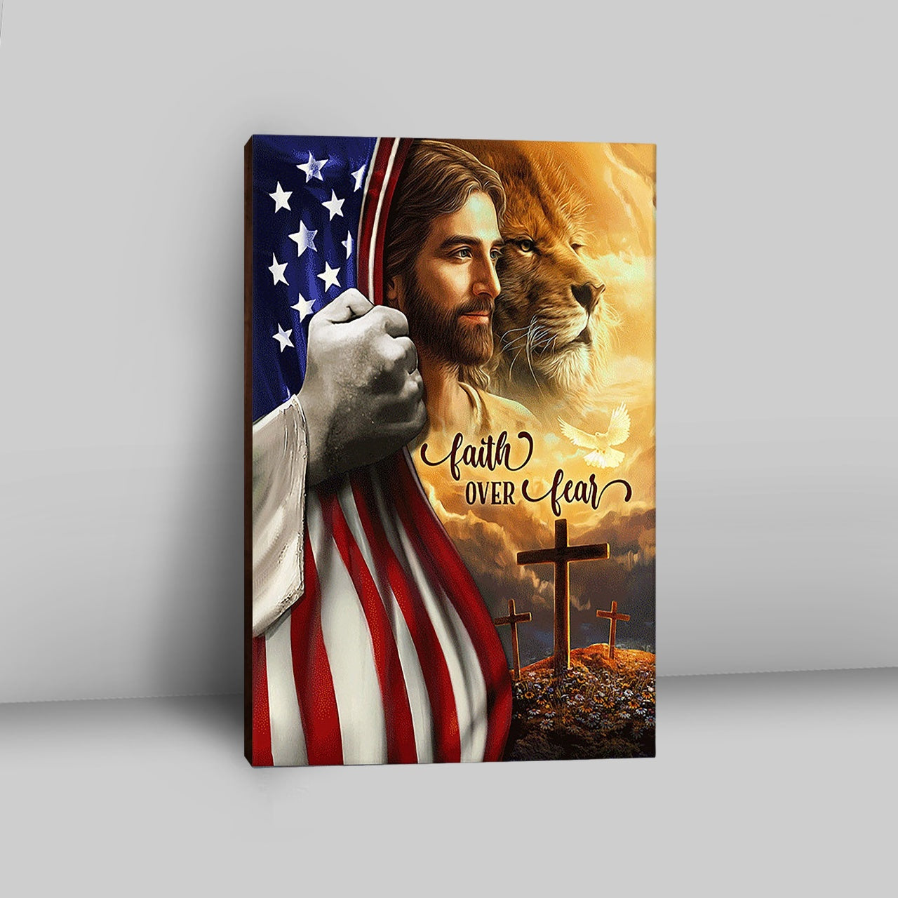 Jesus Lion Faith Over Fear Canvas Wall Art - Christian Canvas Prints - Bible Verse Canvas Art