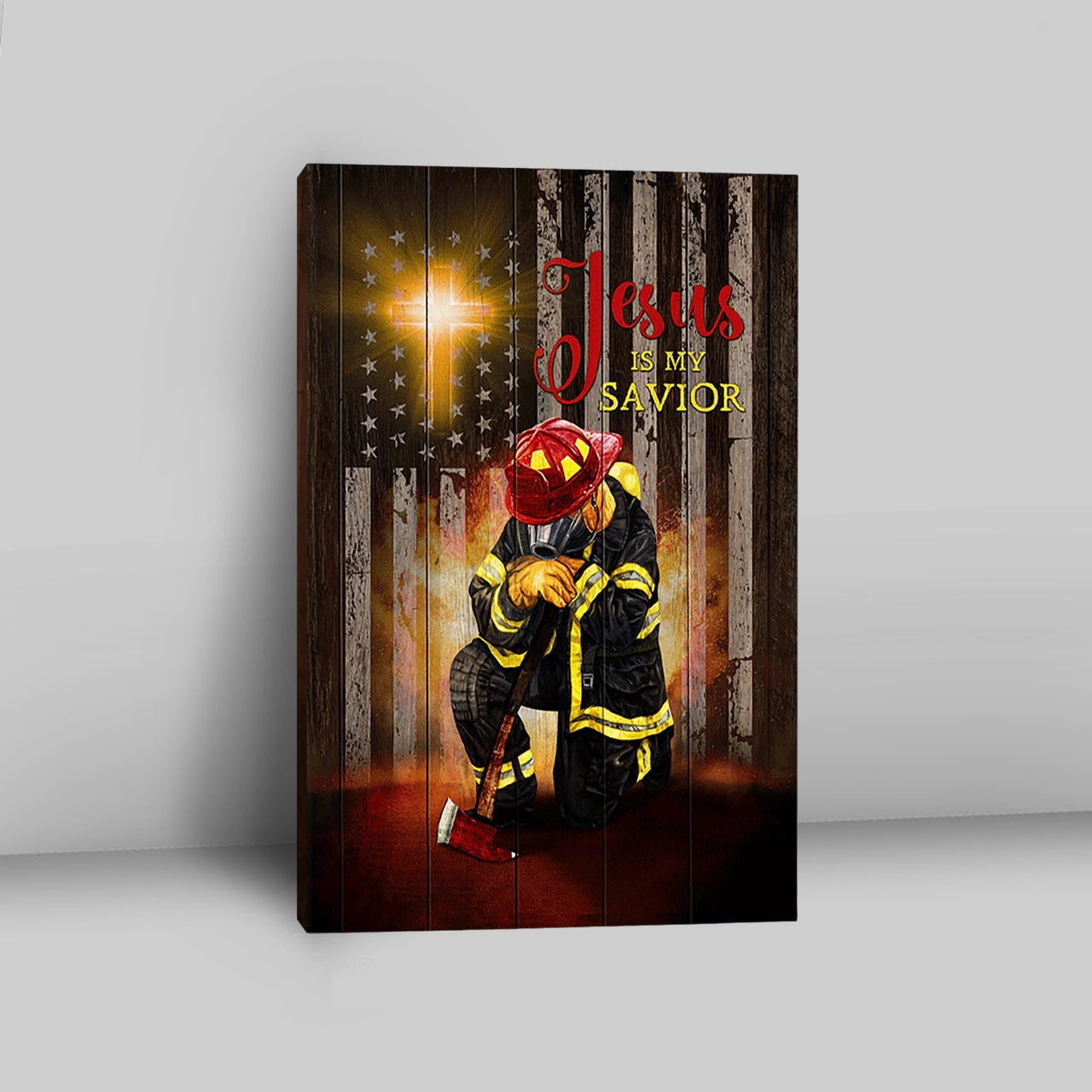 Jesus Is My Savior Firefighter Fireman Wall Art Canvas - Jesus Portrait Canvas Prints - Christian Wall Art