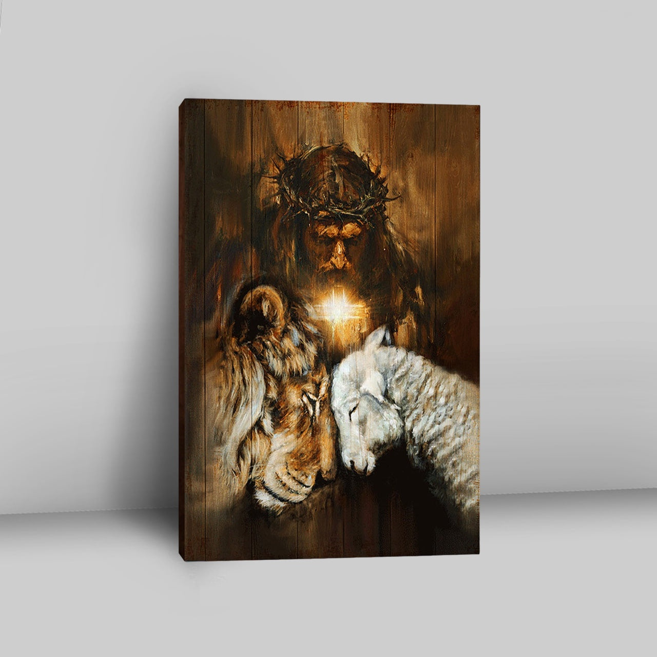 Jesus Lion And Lamb Cross Wall Art Canvas - Jesus Portrait Canvas Prints - Christian Wall Art