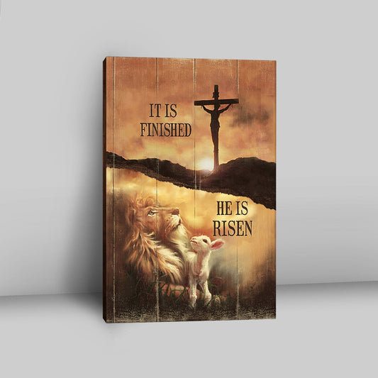 It Is Finish He Is Risen Canvas - Lion And Lamb Of God Cross Canvas Art - Bible Verse Wall Art - Christian Inspirational Wall Decor