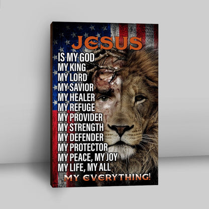 Jesus Is My God My King Half Christ Half Lion Canvas Wall Art - Jesus Canvas Pictures - Christian Canvas Wall Art