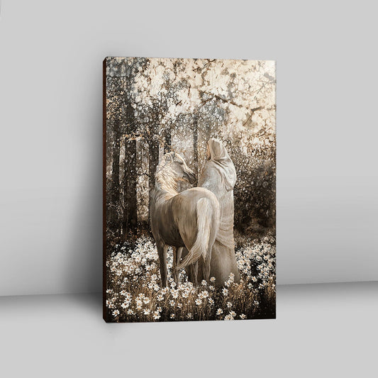 Horse Walking With Jesus Into The Forest Canvas Art - Bible Verse Wall Art - Christian Inspirational Wall Decor