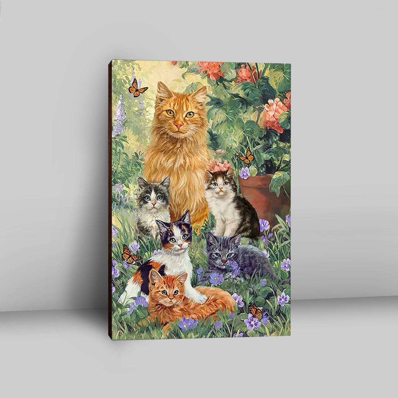 Cat Painting Purple Flower Garden Peace Canvas Canvas Wall Art - Christian Canvas Prints - Bible Verse Canvas Art