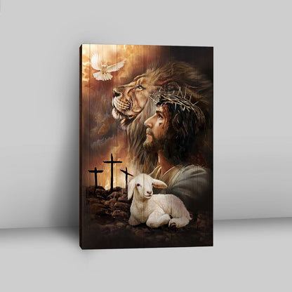 Jeus Lion Of Judah Lamb Of God Dove Of Peace Wall Art Canvas - Jesus Portrait Canvas Prints - Christian Wall Art