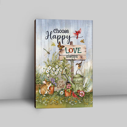 Garden Cute Rabbit Daisy Vase Canvas- Choose Happy Love Always Canvas Wall Art - Christian Canvas Prints