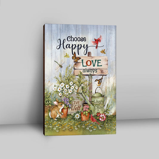 Garden Cute Rabbit Daisy Vase Canvas- Choose Happy Love Always Canvas Wall Art - Christian Canvas Prints