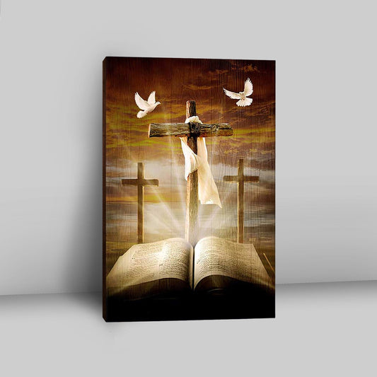 Big Cross Amazing Halo Bible White Dove Canvas Wall Art - Bible Verse Canvas Art - Inspirational Art - Christian Home Decor