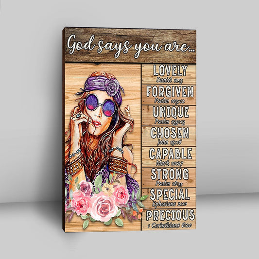 God Says You Are Boho Hippie Canvas Wall Art - Encouragement Gifts For Women Girls Teens Bedroom