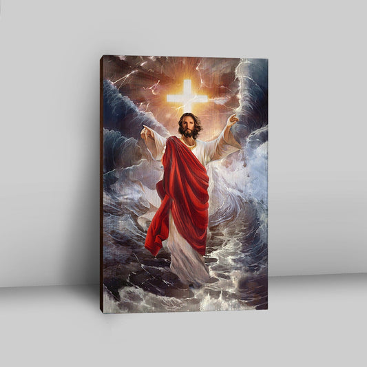 Jesus Walks On Water Cross Light Wall Art Canvas - Jesus Portrait Canvas Prints - Christian Wall Art