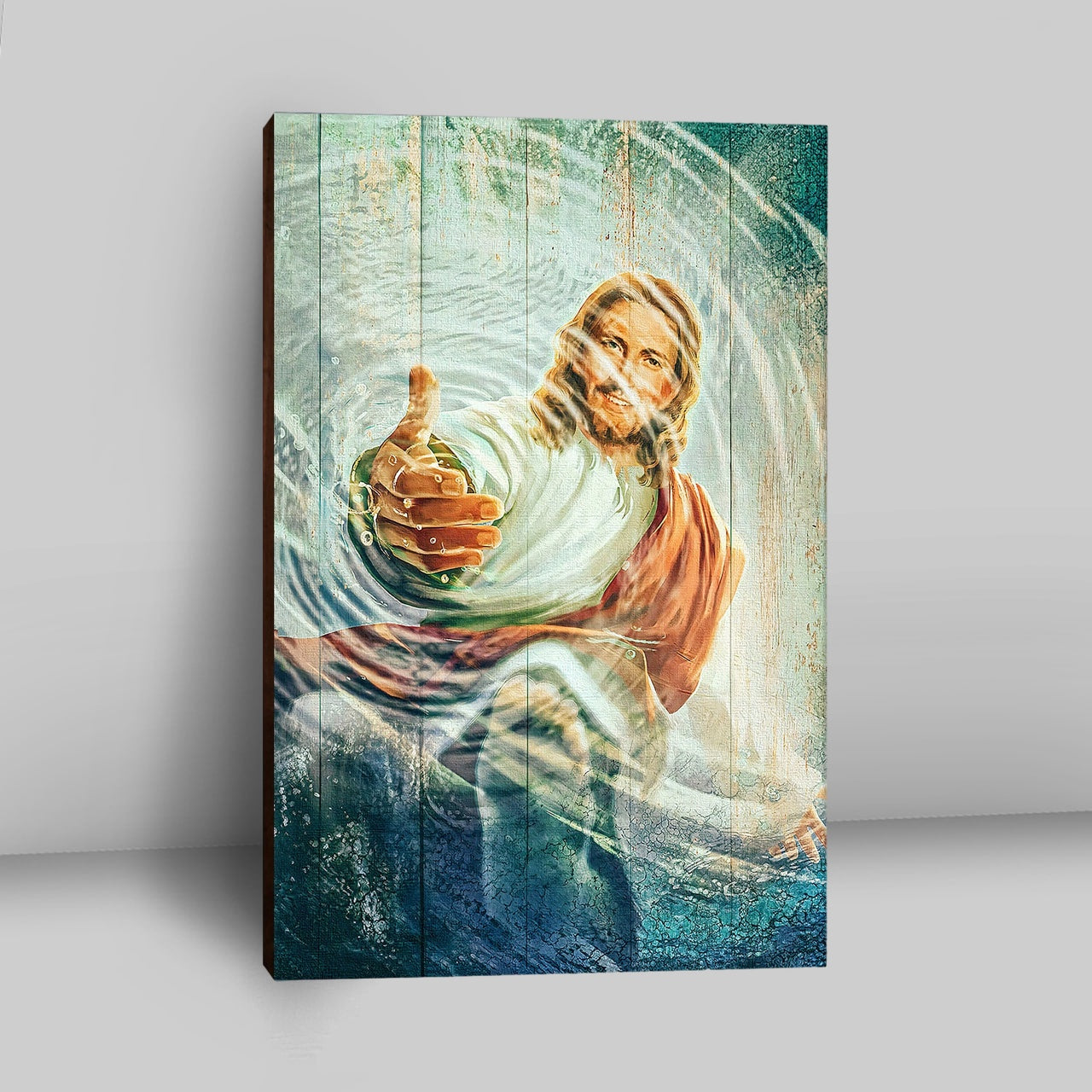 Jesus Gives Hand Under Water Canvas Wall Art - Jesus Canvas Pictures - Christian Canvas Wall Art