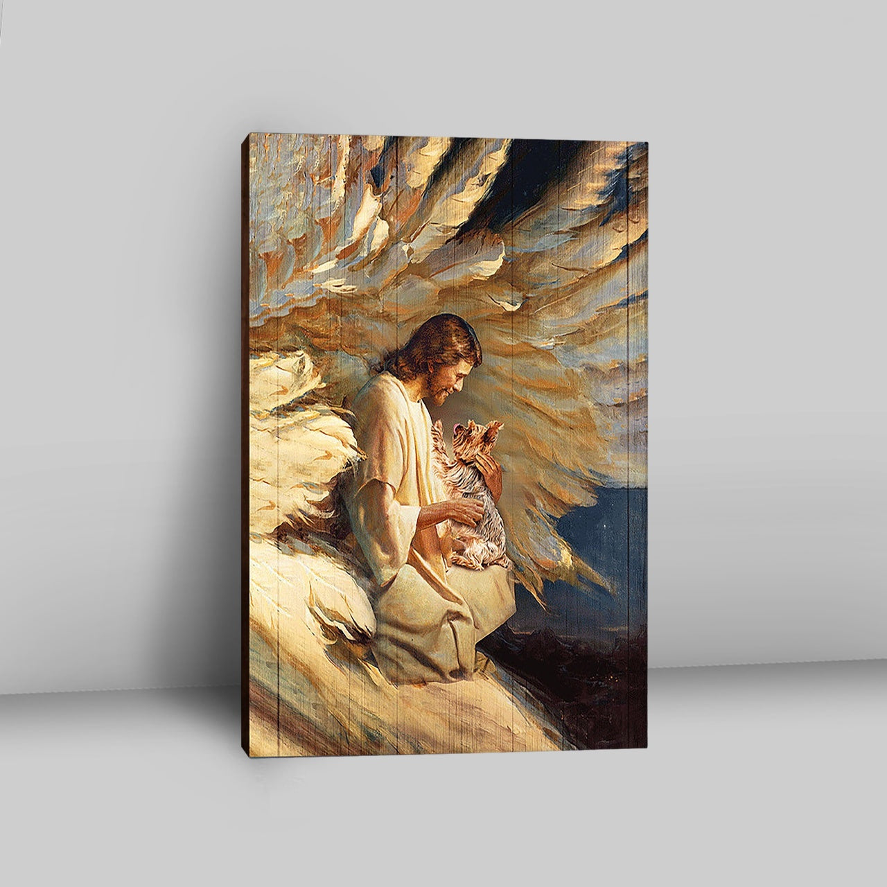 Angel Wings Little Yorkshire Terrier Jesus Painting Canvas Wall Art - Christian Canvas Prints - Bible Verse Canvas Art