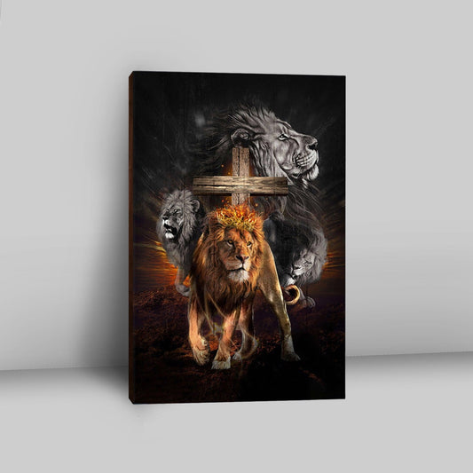 Lion Of Judah Wooden Cross Jesus The Lord Canvas - Lion Canvas Print - Christian Wall Art - Religious Home Decor