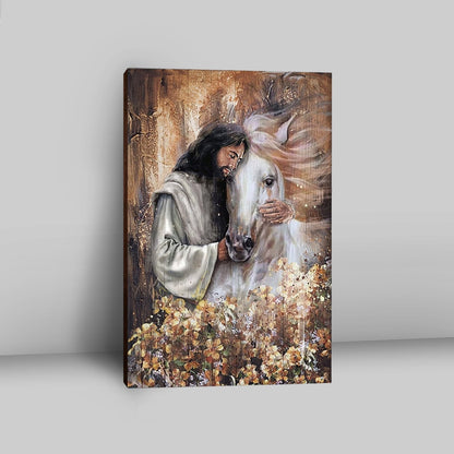 Jesus Hugging A Horse Canvas Art - Christian Art - Bible Verse Wall Art - Religious Home Decor