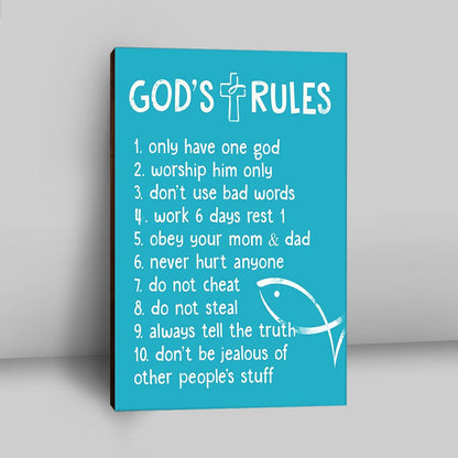 God's Rules Wall Decor - Kids Bedroom Decor - Christian Canvas Wall Art Decor