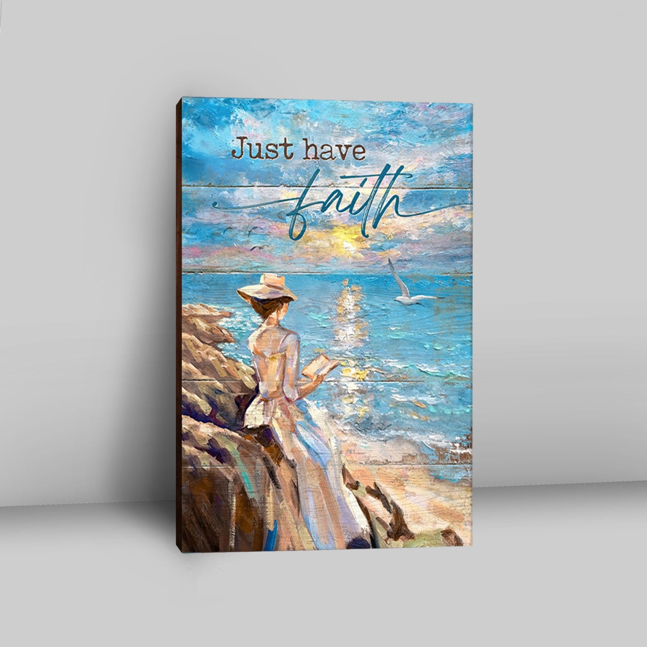 Just Have Faith Lady Reading Book Wall Art Canvas - Bible Verse Canvas Art - Christian Wall Art Home Decor