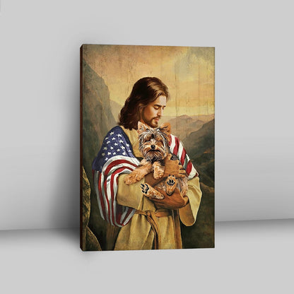 Jesus Hug Yorkshire Terrier Canvas Art - Christian Art - Bible Verse Wall Art - Religious Home Decor