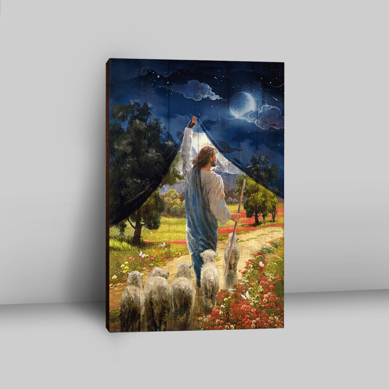 Lamb Of God Flower Field Jesus The Good Shepherd Canvas - Lion Canvas Print - Christian Wall Art - Religious Home Decor