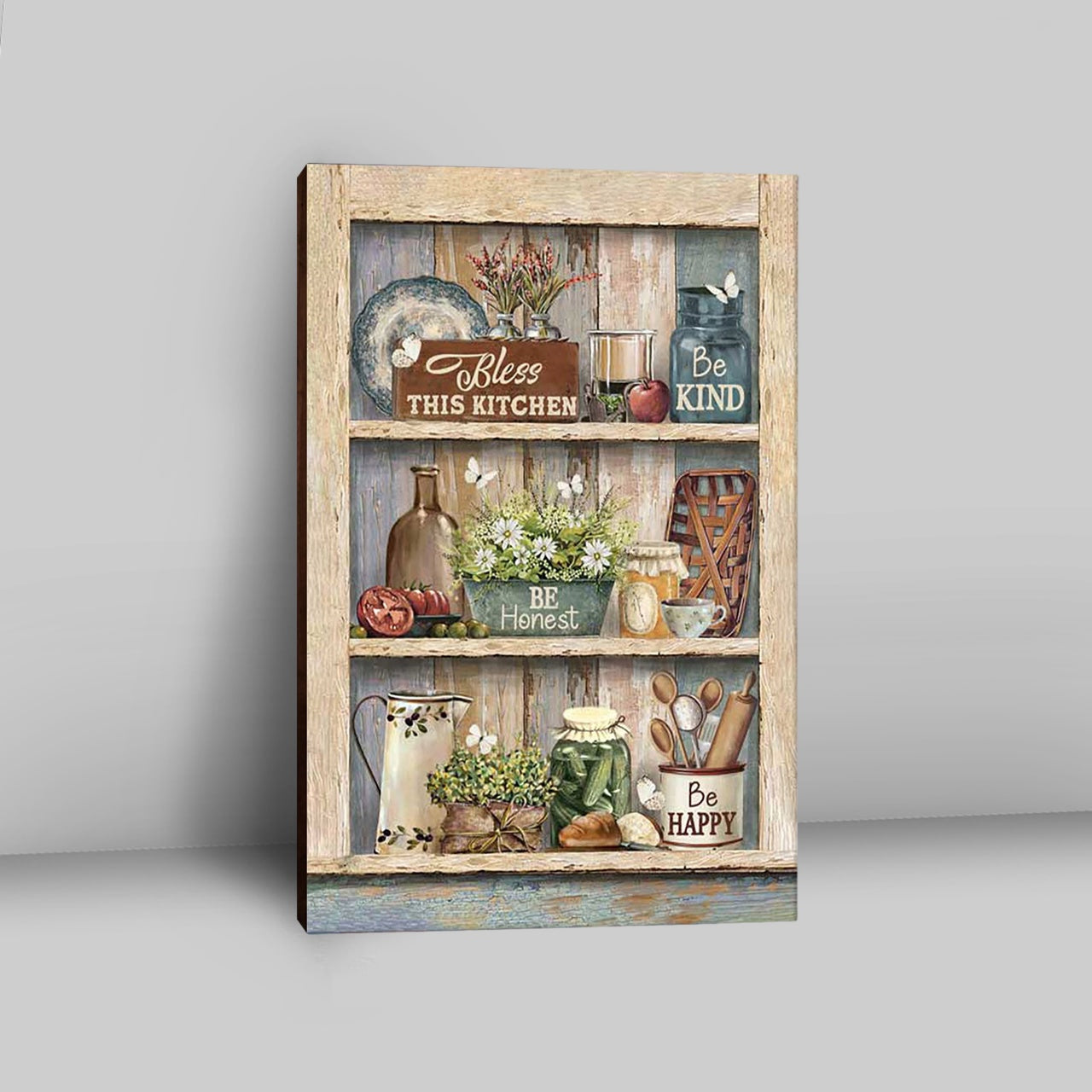 Bless This Kitchen Be Happy Canvas Art - Bible Verse Wall Art - Christian Inspirational Wall Decor