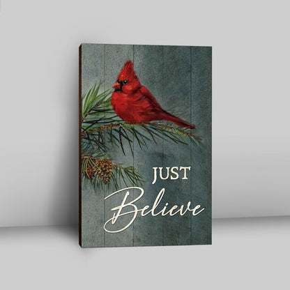 Just Believe Pretty Cardinal Pine Cone Tree Wall Art Canvas - Bible Verse Canvas Art - Christian Wall Art Home Decor