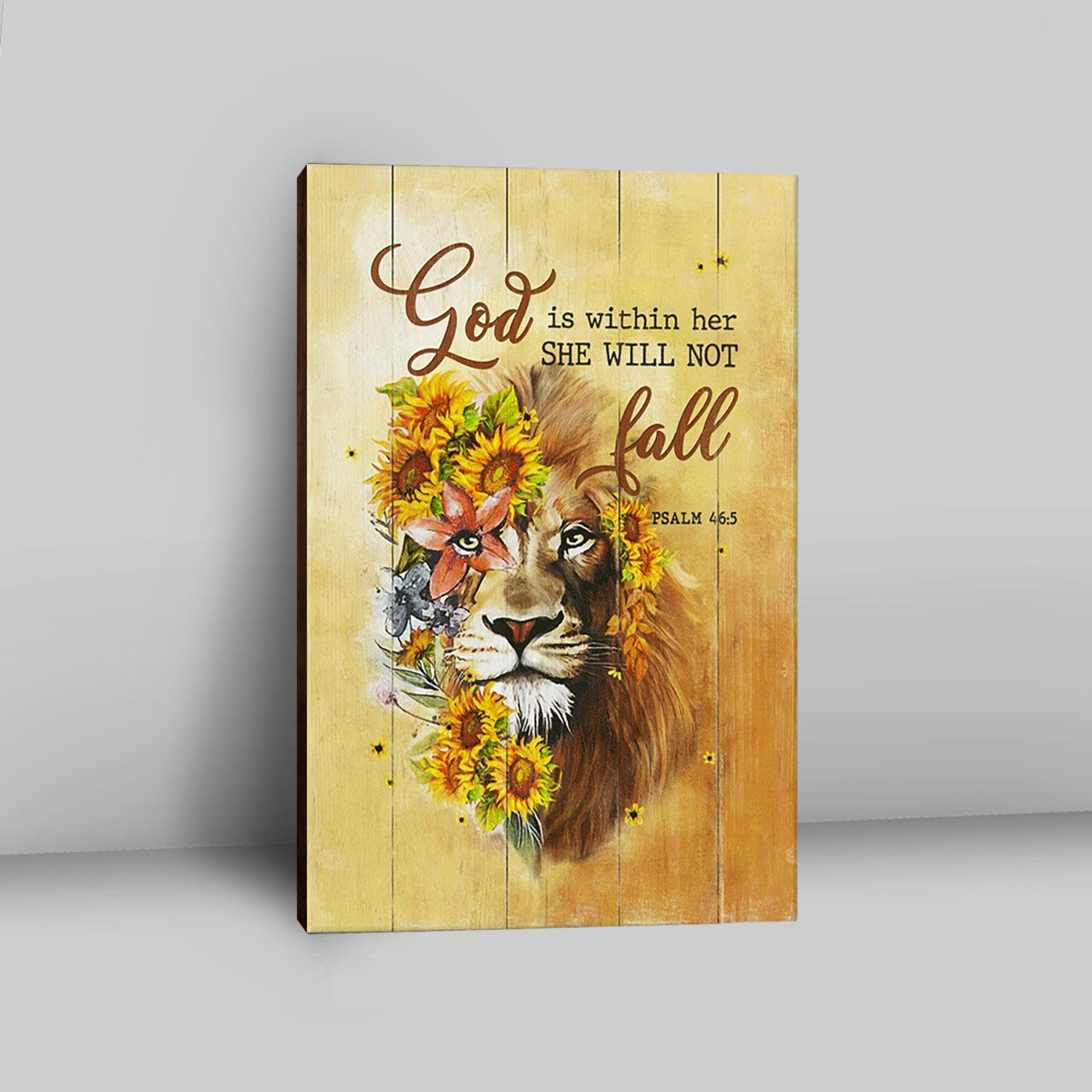 Lion Sunflower God Is Within Her She Will Not Fall Canvas Wall Art - Christian Canvas Prints - Bible Verse Canvas Art