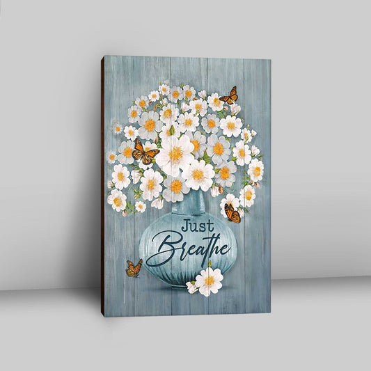 Just Breathe Apricot Blossom Monarch Butterfly Flower Canvas Wall Art - Christian Canvas Prints - Bible Verse Canvas Art