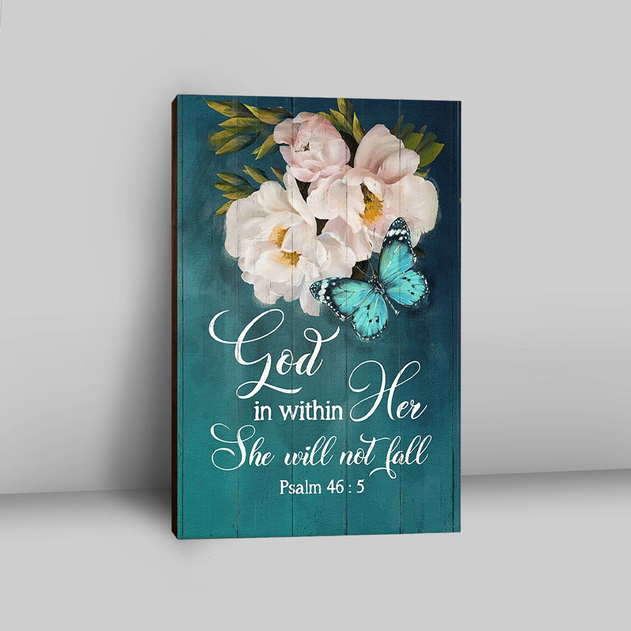 God In Within Her She Will Not Fall Beautiful Flower Butterfly Canvas Wall Art - Bible Verse Canvas Art - Christian Home Decor