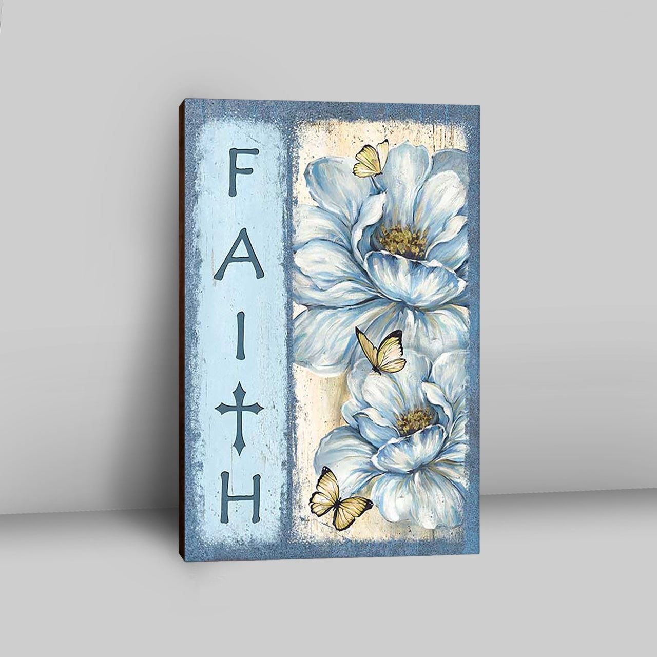 Faith White Flower Pretty Butterfly Canvas Art - Bible Verse Wall Art - Christian Inspirational Wall Decor