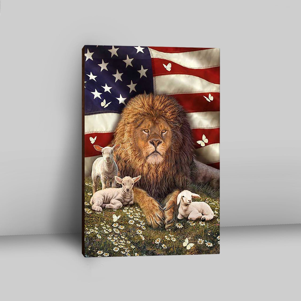 Lion And The Lamb Daisy Garden Canvas - Lion Canvas Print - Christian Wall Art - Religious Home Decor