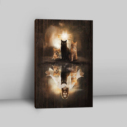 Jesus Lovely Cat Light Cross Wall Art Canvas - Jesus Portrait Canvas Prints - Christian Wall Art