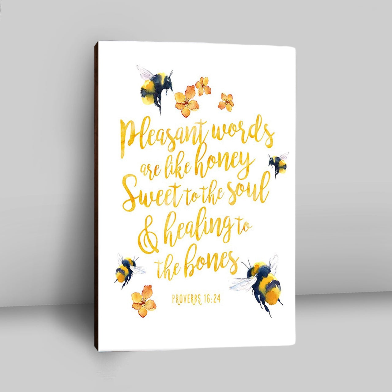 Honey Bee Canvas Wall Decor - Pleasant Words Are Like Honey - Proverbs 16 24 - Christian Canvas Wall Art Decor