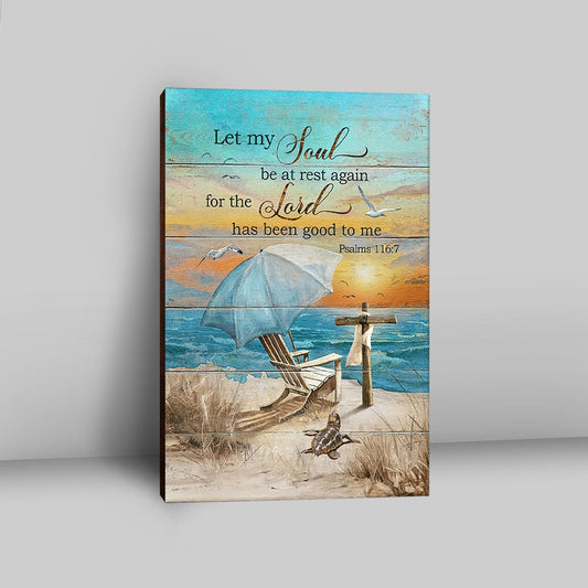 Let My Soul Be At Rest Again Blue Ocean Sunset Wooden Cross Canvas Wall Art - Bible Verse Canvas Art - Christian Home Decor