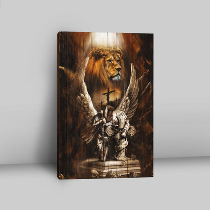 Knight Lion Of Judah Jesus On The Cross Canvas - Lion Canvas Print - Christian Wall Art - Religious Home Decor