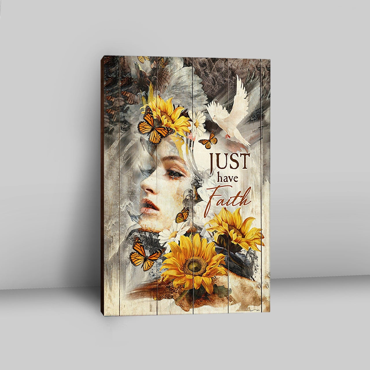 Just Have Faith Beautiful Girl Sunflower Canvas Wall Art - Christian Canvas Prints - Bible Verse Canvas Art