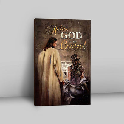 Jesus With Girl God Is In Control Wall Art Canvas - Jesus Portrait Canvas Prints - Christian Wall Art