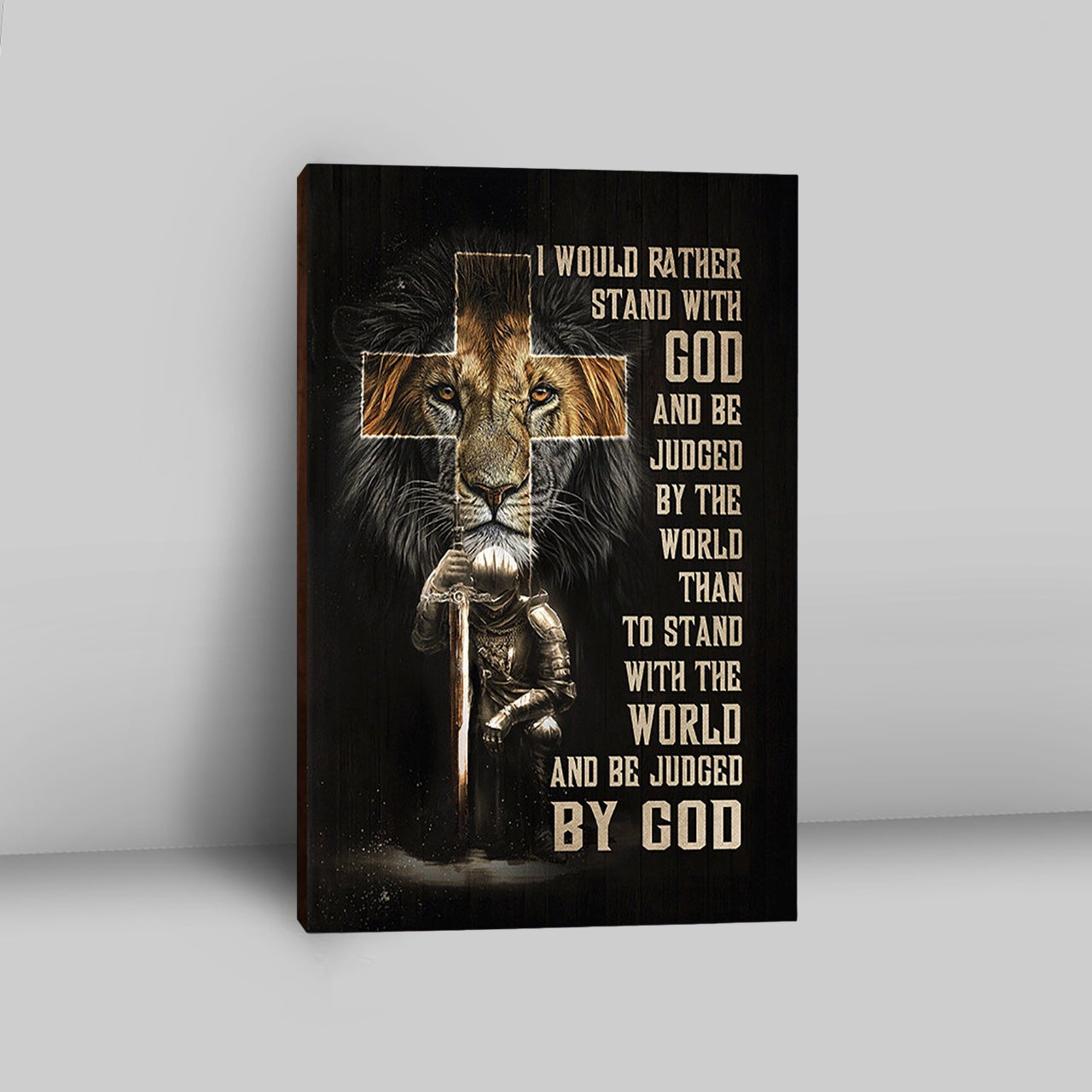 I Would Rather Stand With God Canvas - Lion Of Judah Cross Warrior Canvas Art - Bible Verse Wall Art - Christian Inspirational Wall Decor